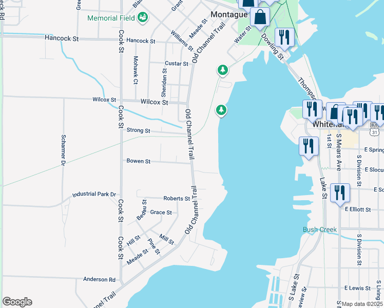 map of restaurants, bars, coffee shops, grocery stores, and more near 8167 Old Channel Trail in Montague