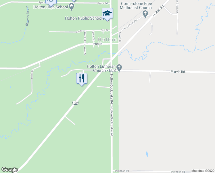 map of restaurants, bars, coffee shops, grocery stores, and more near 8505 Holton-Duck Lake Road in Holton