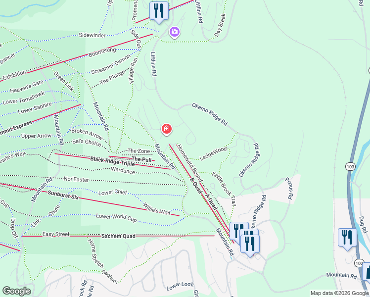 map of restaurants, bars, coffee shops, grocery stores, and more near 49 White Loop in Windsor County