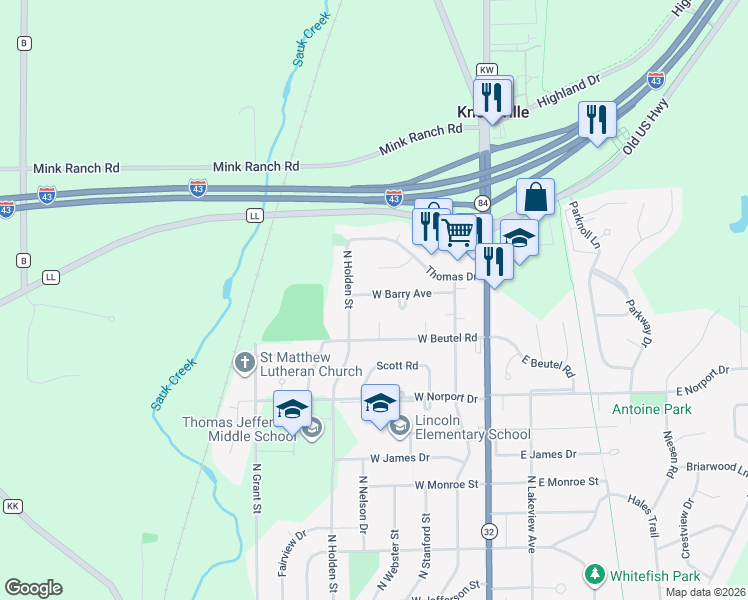map of restaurants, bars, coffee shops, grocery stores, and more near 407 West Barry Avenue in Port Washington