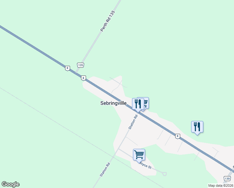 map of restaurants, bars, coffee shops, grocery stores, and more near 324 Huron Road in Sebringville