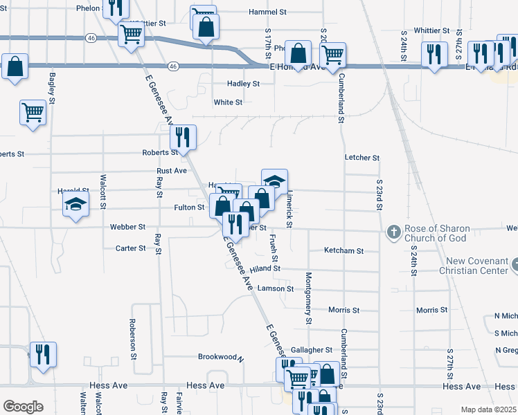 map of restaurants, bars, coffee shops, grocery stores, and more near 2000 Loomis Street in Saginaw