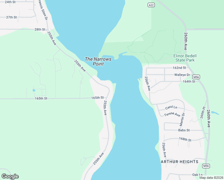 map of restaurants, bars, coffee shops, grocery stores, and more near 16072-16412 255th Avenue in Spirit Lake