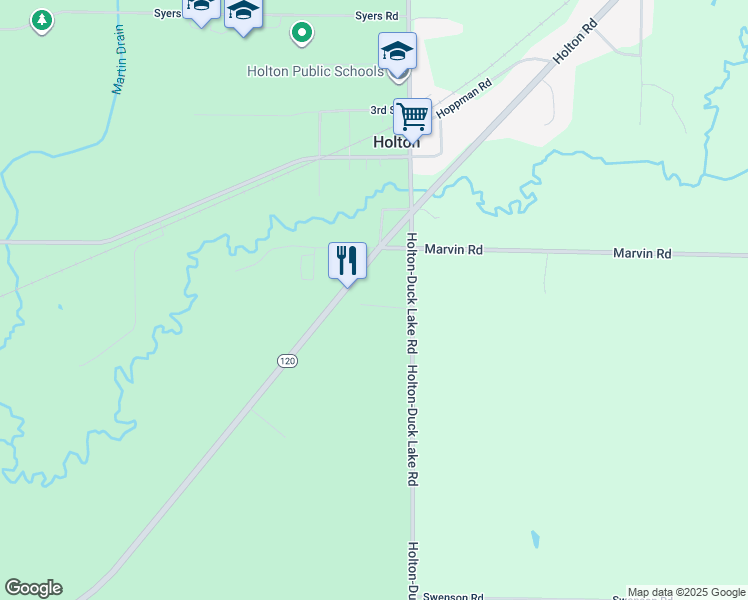 map of restaurants, bars, coffee shops, grocery stores, and more near 8513 Holton-Duck Lake Road in Holton