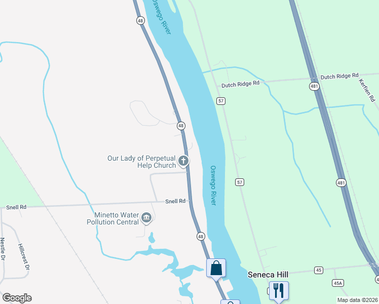 map of restaurants, bars, coffee shops, grocery stores, and more near 2928 New York 48 in Oswego