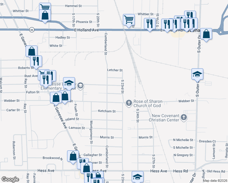 map of restaurants, bars, coffee shops, grocery stores, and more near 4115 Fulton Street in Saginaw