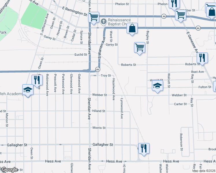 map of restaurants, bars, coffee shops, grocery stores, and more near 2014 Hazelwood Avenue in Saginaw