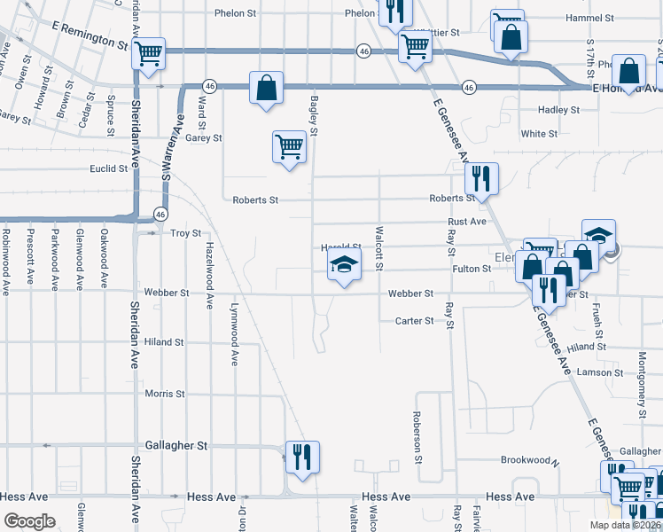 map of restaurants, bars, coffee shops, grocery stores, and more near 3017 Fulton Street in Saginaw