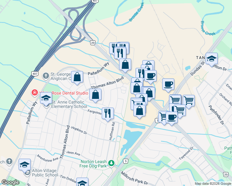 map of restaurants, bars, coffee shops, grocery stores, and more near in Burlington