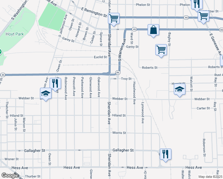 map of restaurants, bars, coffee shops, grocery stores, and more near 2008 Sheridan Avenue in Saginaw