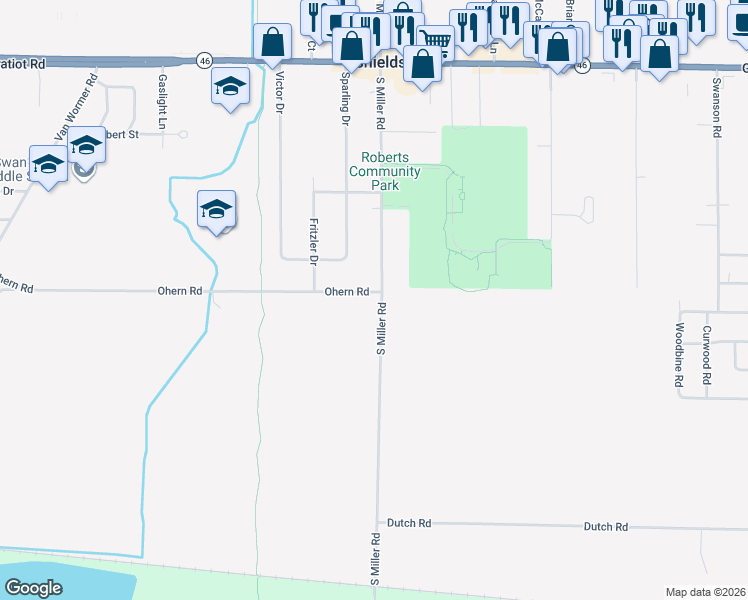 map of restaurants, bars, coffee shops, grocery stores, and more near 1020 South Miller Road in Saginaw