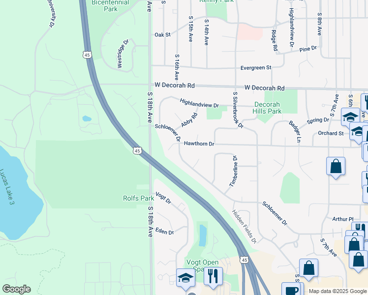 map of restaurants, bars, coffee shops, grocery stores, and more near 1516 Schloemer Drive in West Bend