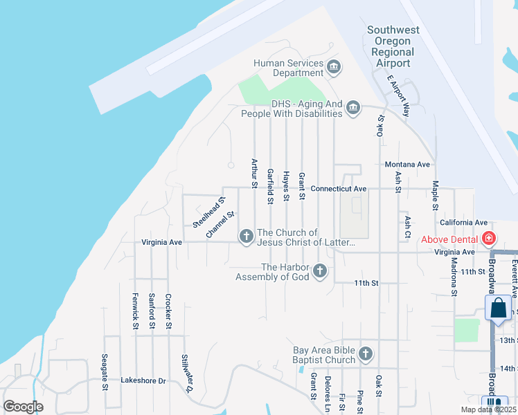 map of restaurants, bars, coffee shops, grocery stores, and more near 1875 Arthur Street in North Bend