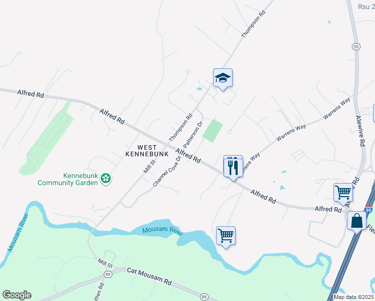 map of restaurants, bars, coffee shops, grocery stores, and more near 1 Patterson Drive in Kennebunk
