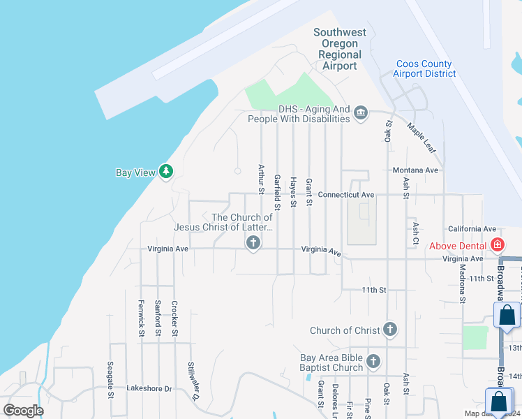 map of restaurants, bars, coffee shops, grocery stores, and more near 1875 Arthur Street in North Bend