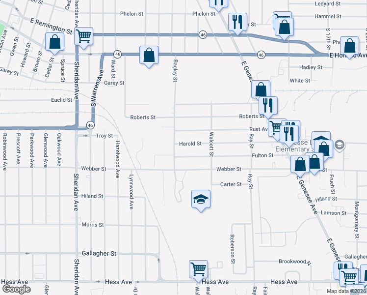 map of restaurants, bars, coffee shops, grocery stores, and more near 3017 Fulton Street in Saginaw