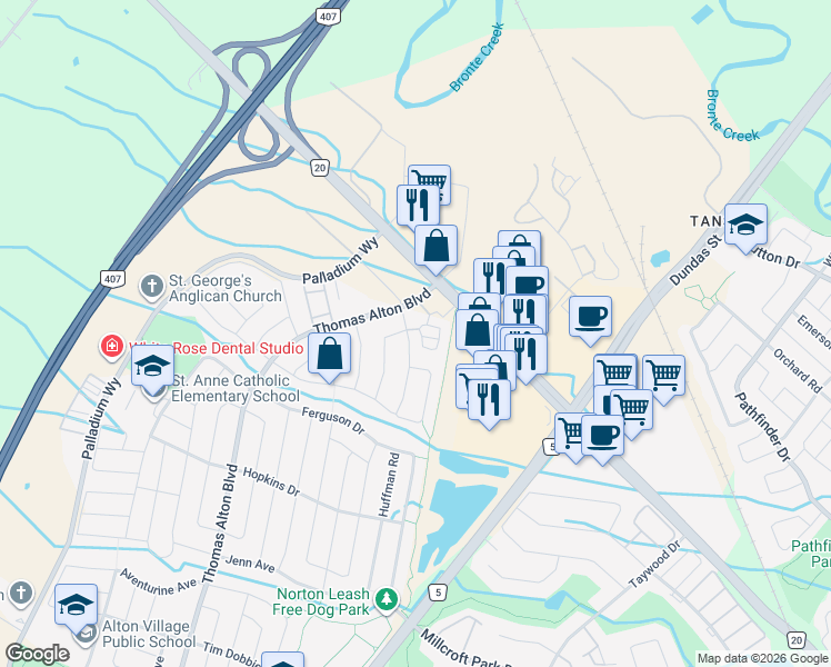 map of restaurants, bars, coffee shops, grocery stores, and more near in Burlington