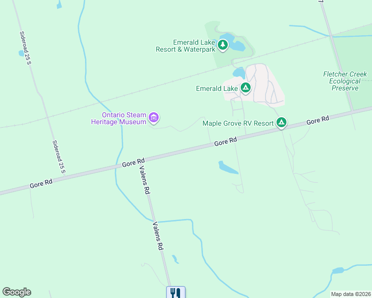 map of restaurants, bars, coffee shops, grocery stores, and more near 7192 Gore Road in Puslinch