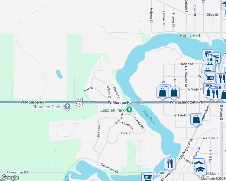 map of restaurants, bars, coffee shops, grocery stores, and more near 119 Davis Street in St. Louis