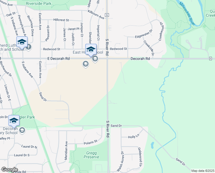 map of restaurants, bars, coffee shops, grocery stores, and more near 5982 South River Road in West Bend