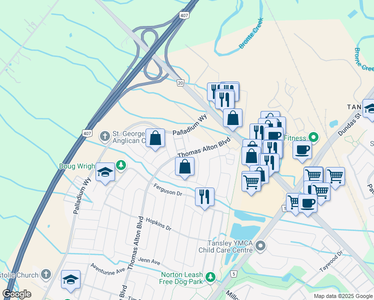 map of restaurants, bars, coffee shops, grocery stores, and more near 4823 Thomas Alton Boulevard in Burlington