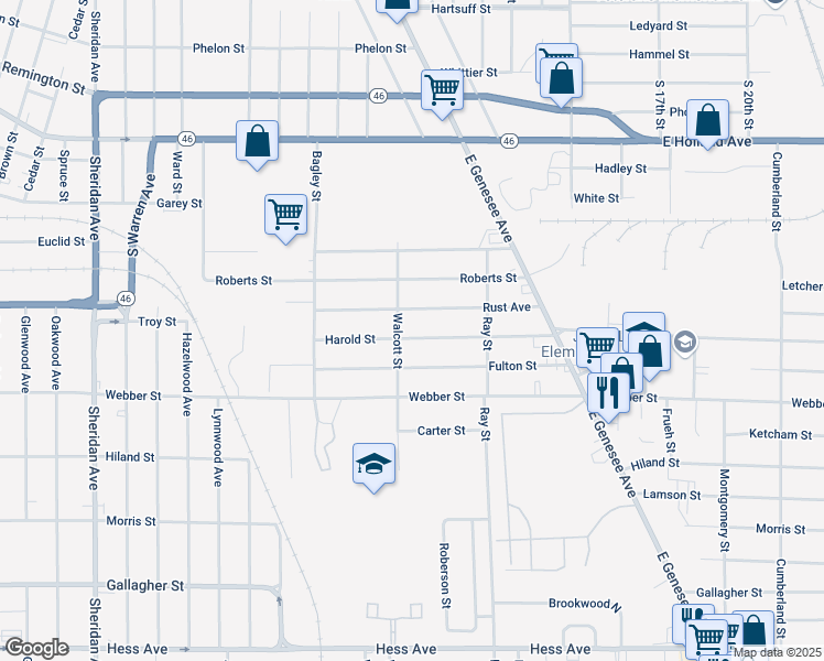 map of restaurants, bars, coffee shops, grocery stores, and more near 3209 Harold Street in Saginaw