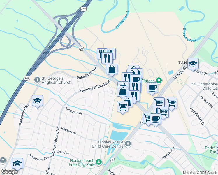map of restaurants, bars, coffee shops, grocery stores, and more near 3210 Dakota Common in Burlington