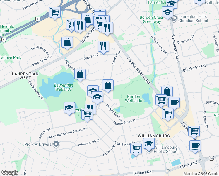 map of restaurants, bars, coffee shops, grocery stores, and more near in Kitchener