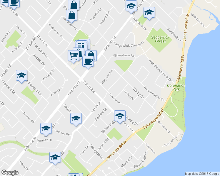 map of restaurants, bars, coffee shops, grocery stores, and more near 1486 Hixon Street in Oakville