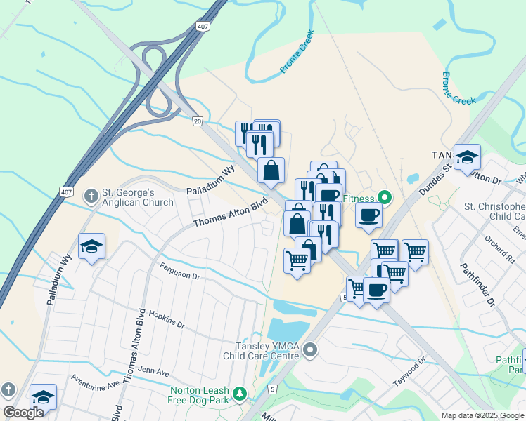map of restaurants, bars, coffee shops, grocery stores, and more near 3210 Dakota Common in Burlington
