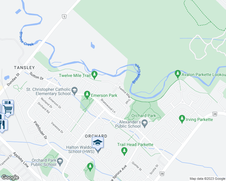 map of restaurants, bars, coffee shops, grocery stores, and more near 5543 Twelve Mile Trail in Burlington