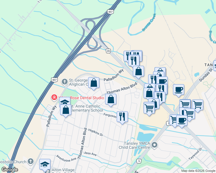map of restaurants, bars, coffee shops, grocery stores, and more near 4823 Thomas Alton Boulevard in Burlington