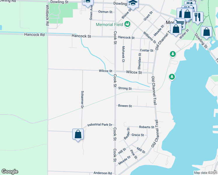map of restaurants, bars, coffee shops, grocery stores, and more near 8301 Cook Street in Montague