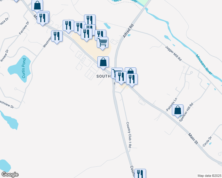 map of restaurants, bars, coffee shops, grocery stores, and more near Country Club Road in Sanford