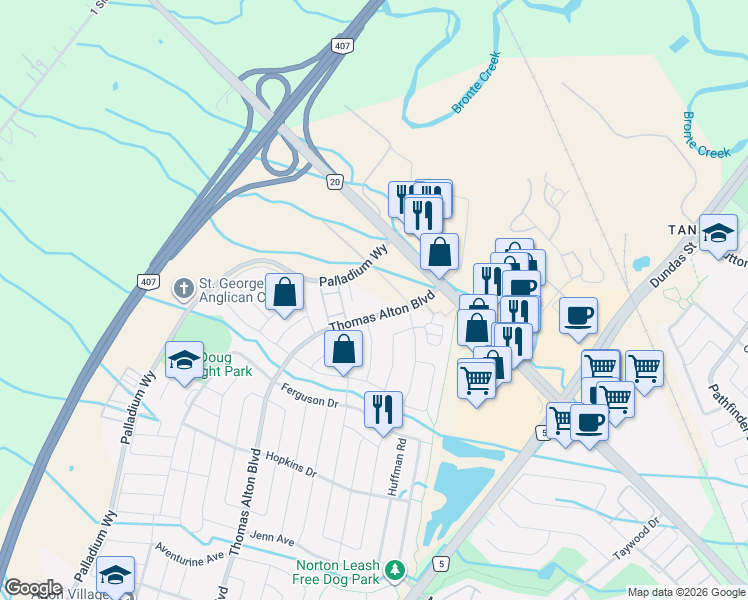 map of restaurants, bars, coffee shops, grocery stores, and more near 4853 Thomas Alton Boulevard in Burlington