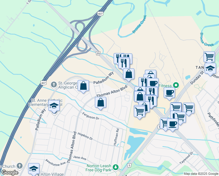 map of restaurants, bars, coffee shops, grocery stores, and more near 4853 Thomas Alton Boulevard in Burlington
