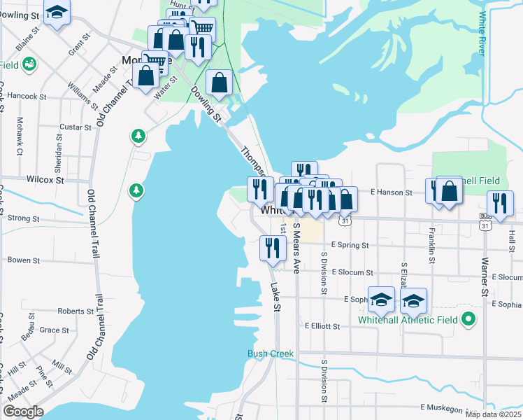 map of restaurants, bars, coffee shops, grocery stores, and more near in Whitehall