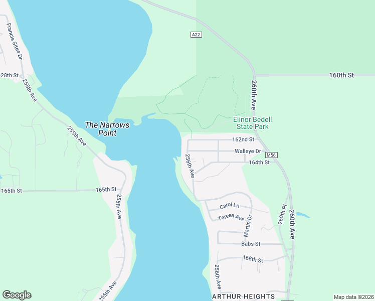 map of restaurants, bars, coffee shops, grocery stores, and more near 16221 256th Avenue in Spirit Lake
