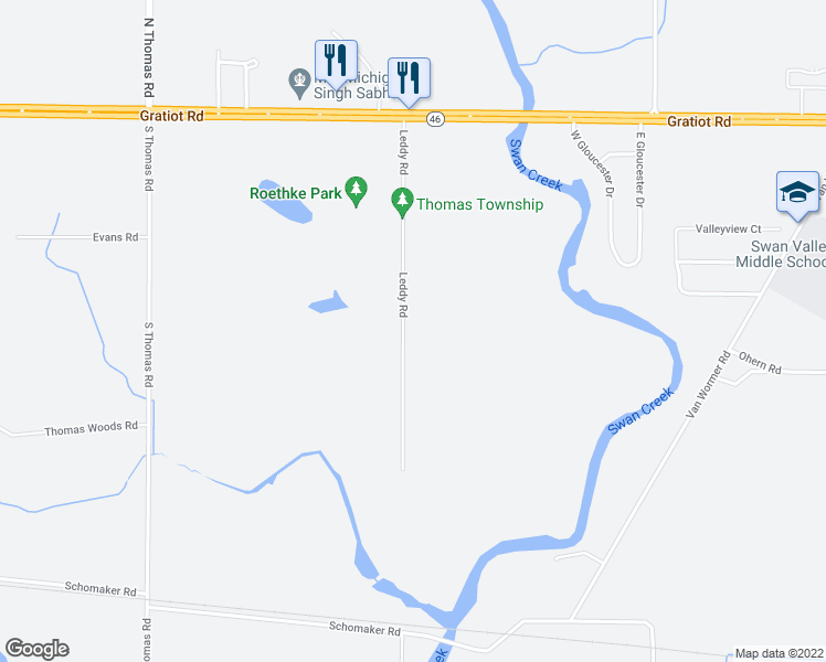 map of restaurants, bars, coffee shops, grocery stores, and more near 855 Leddy Road in Saginaw
