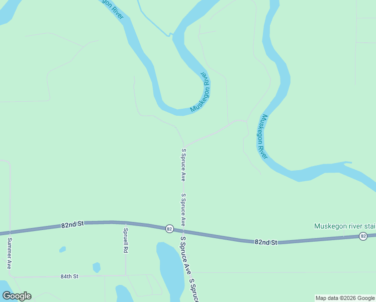 map of restaurants, bars, coffee shops, grocery stores, and more near 7884 Spruce Avenue in Newaygo