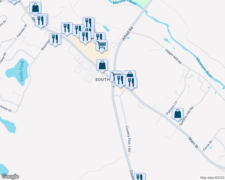 map of restaurants, bars, coffee shops, grocery stores, and more near Country Club Road in Sanford