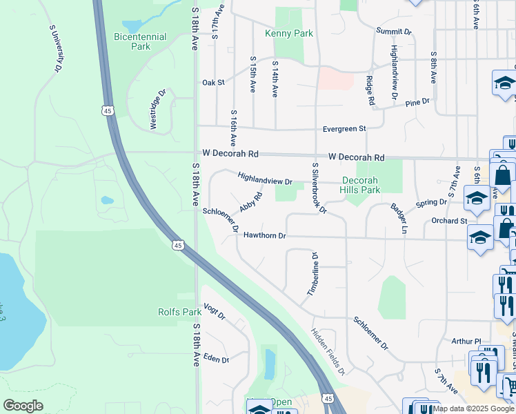 map of restaurants, bars, coffee shops, grocery stores, and more near 861 Abby Road in West Bend
