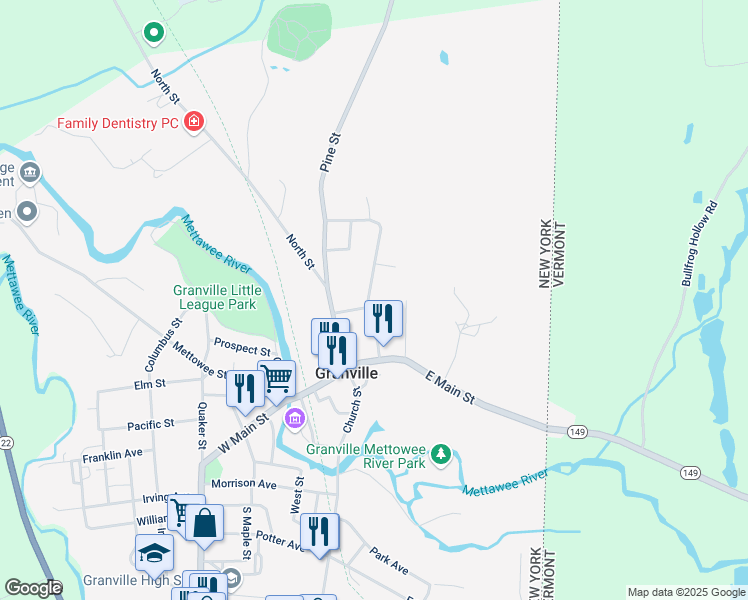 map of restaurants, bars, coffee shops, grocery stores, and more near 10 Broadview Terrace in Granville