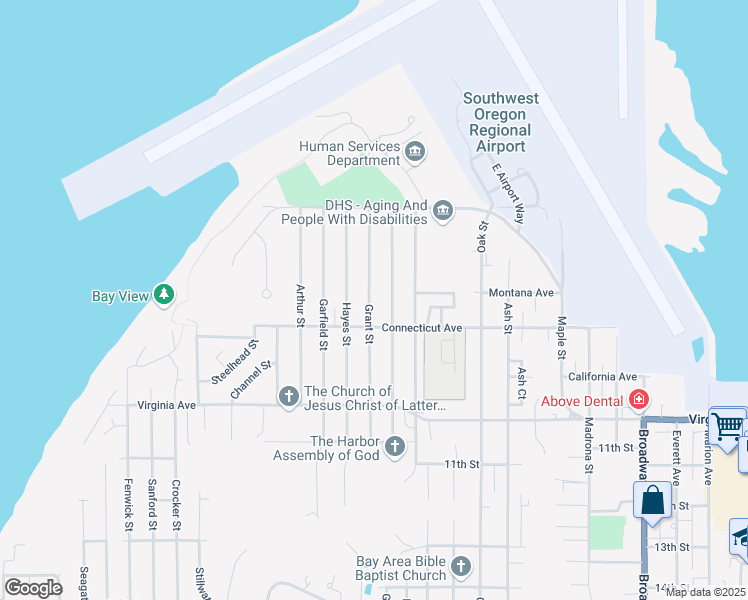 map of restaurants, bars, coffee shops, grocery stores, and more near 1731 Grant Street in North Bend