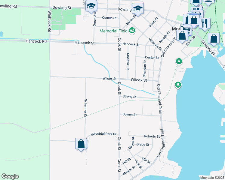 map of restaurants, bars, coffee shops, grocery stores, and more near 8363 Cook Street in Montague