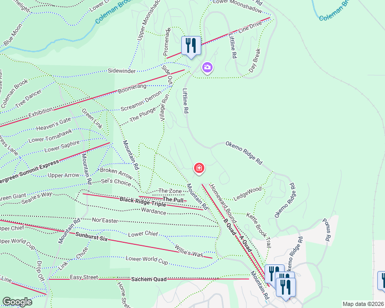 map of restaurants, bars, coffee shops, grocery stores, and more near 42 Stewart Lane in Windsor County