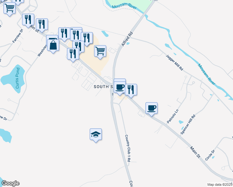 map of restaurants, bars, coffee shops, grocery stores, and more near 1439 Main Street in Sanford