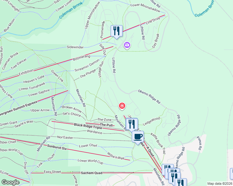 map of restaurants, bars, coffee shops, grocery stores, and more near 72 Stewart Lane in Windsor County