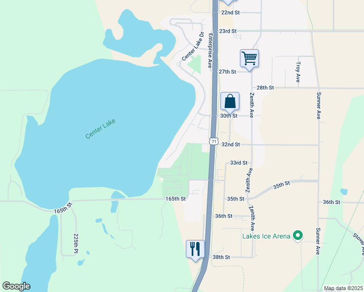 map of restaurants, bars, coffee shops, grocery stores, and more near 3000-3398 Center Lake Dr in Spirit Lake