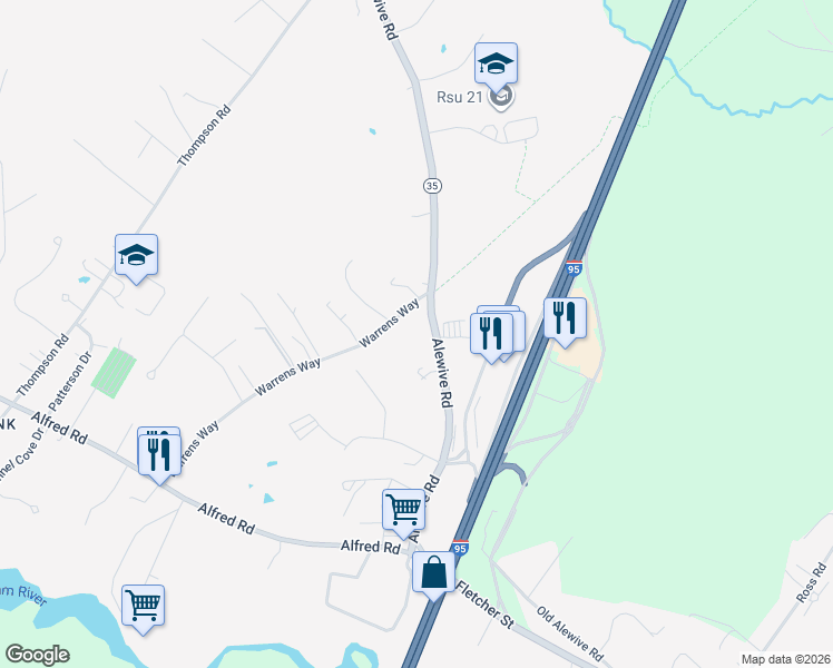 map of restaurants, bars, coffee shops, grocery stores, and more near 98 Alewive Road in Kennebunk